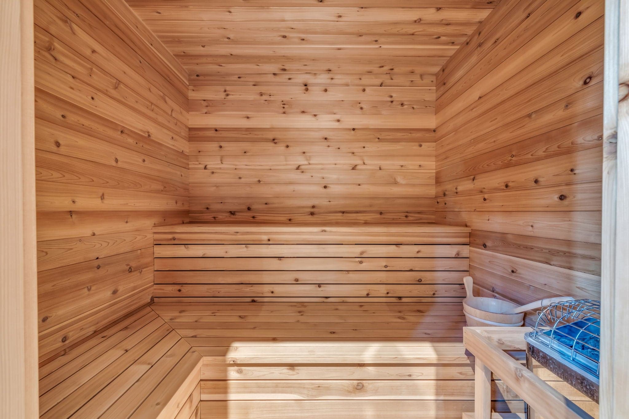 Sauna with wooden seating available in Park City Vacation Rentals.