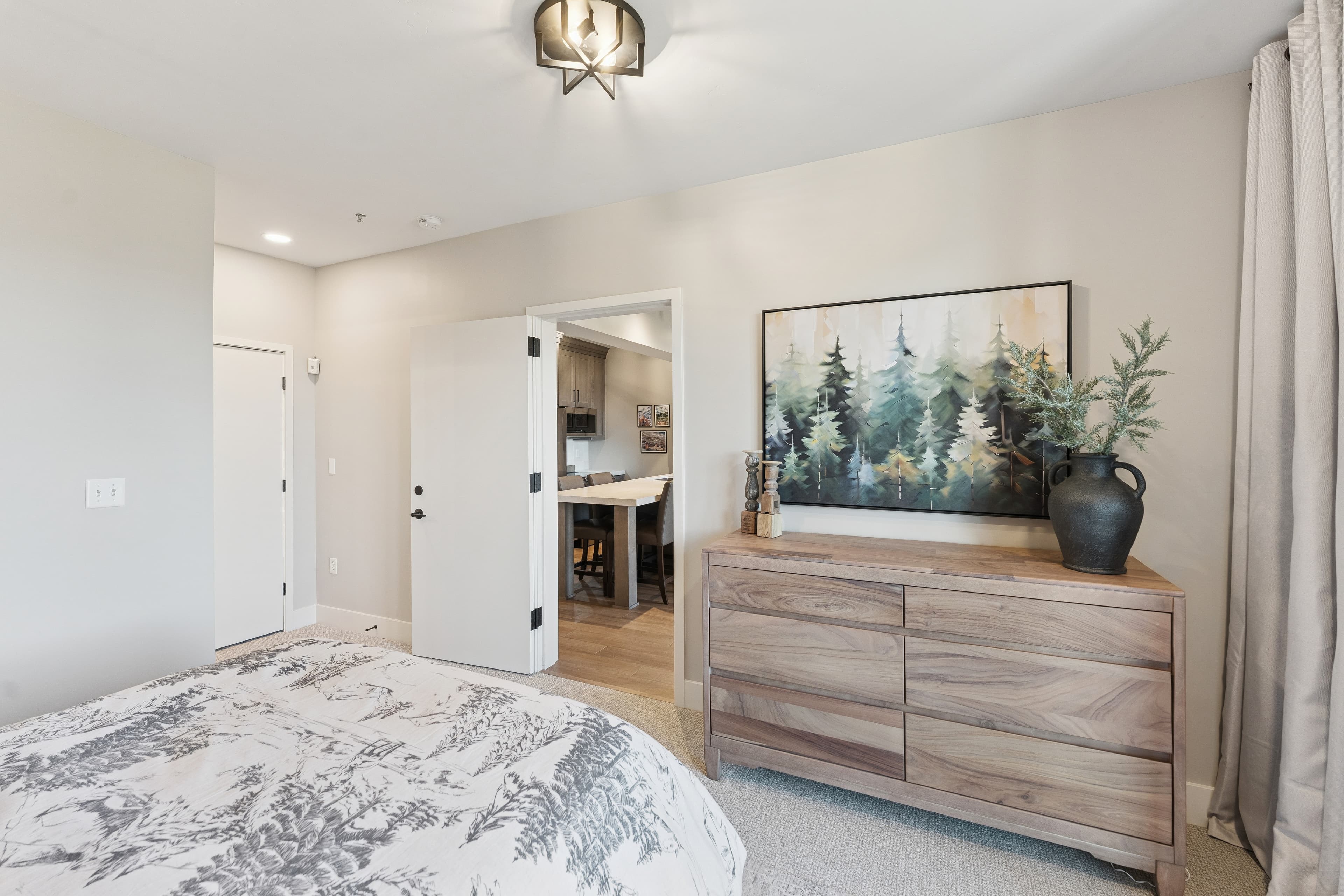 Modern decor in the main bedroom with soft furnishings